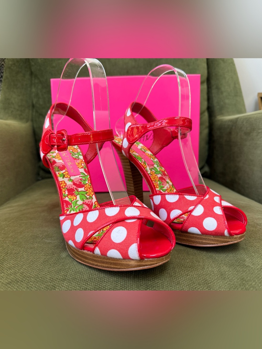 Betsey Johnson Red and White Polka Dot Platform Heels Flash Sz 8.5
